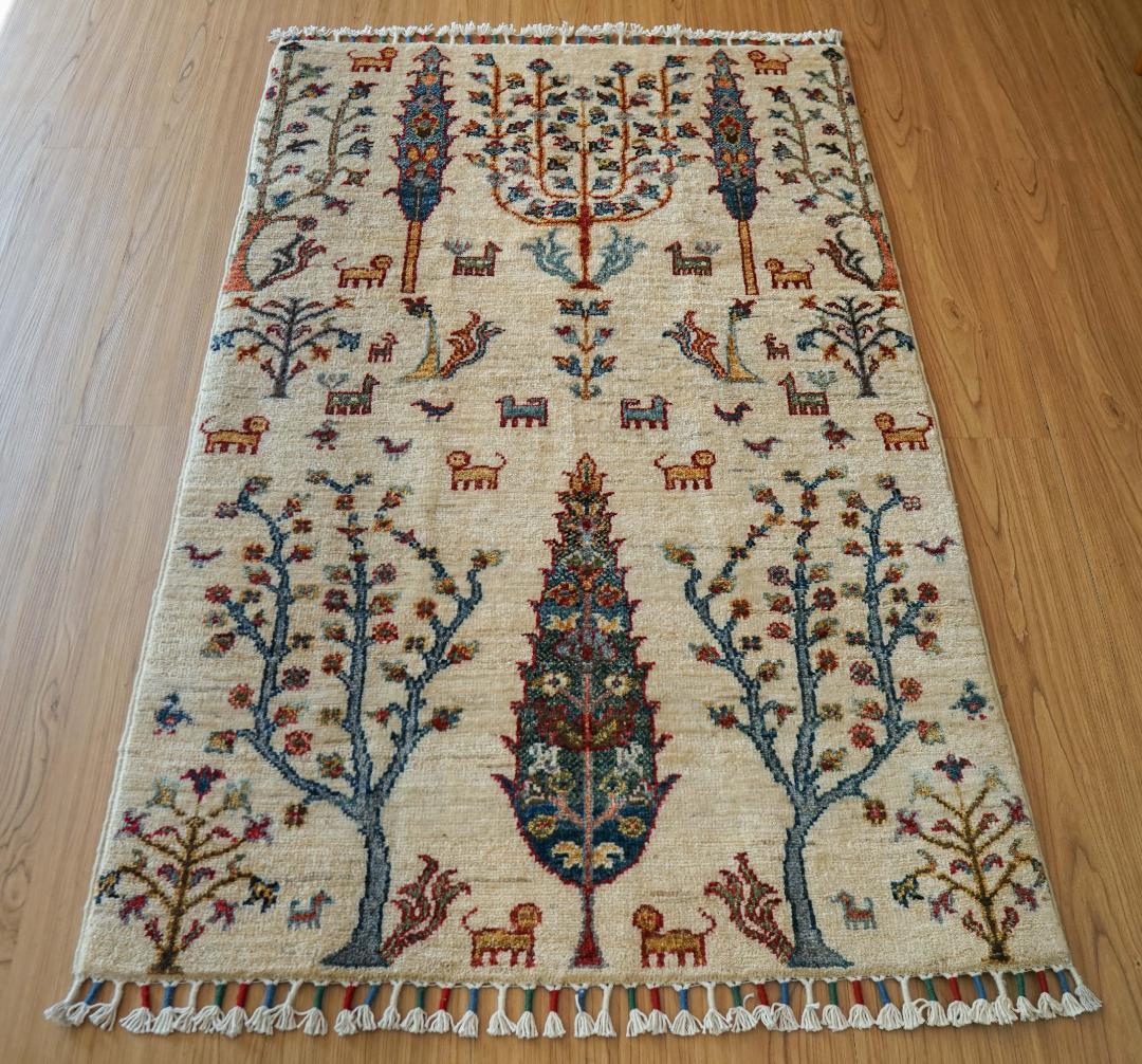 126×81cm アフガニスタン ガズニー ウール 手織り絨毯 ペルシャ