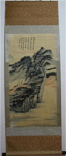 近代の書画家 「張大千 図」 書画立軸 肉筆保證 唐物 唐本 貴重品 中国斉白石近代花図 肉筆保證 唐物唐本掛け軸捲り