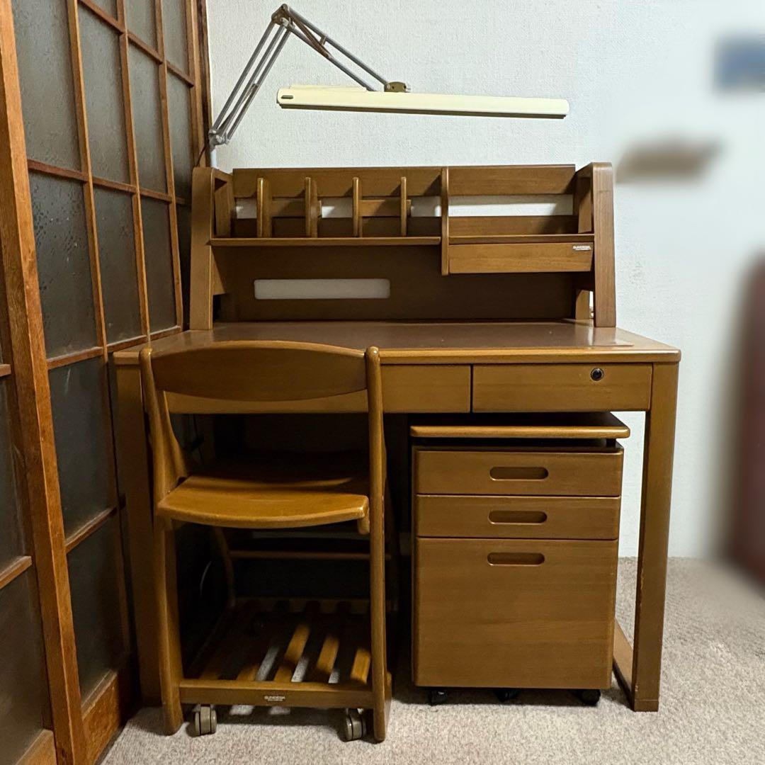 【ヒカリサンデスク(光製作所)】木製学習机+デスクワゴン+キャスター付きチェア 光製作所 学習机 2026 ヒカリサンデスク U-トルテ 3点セット デスク