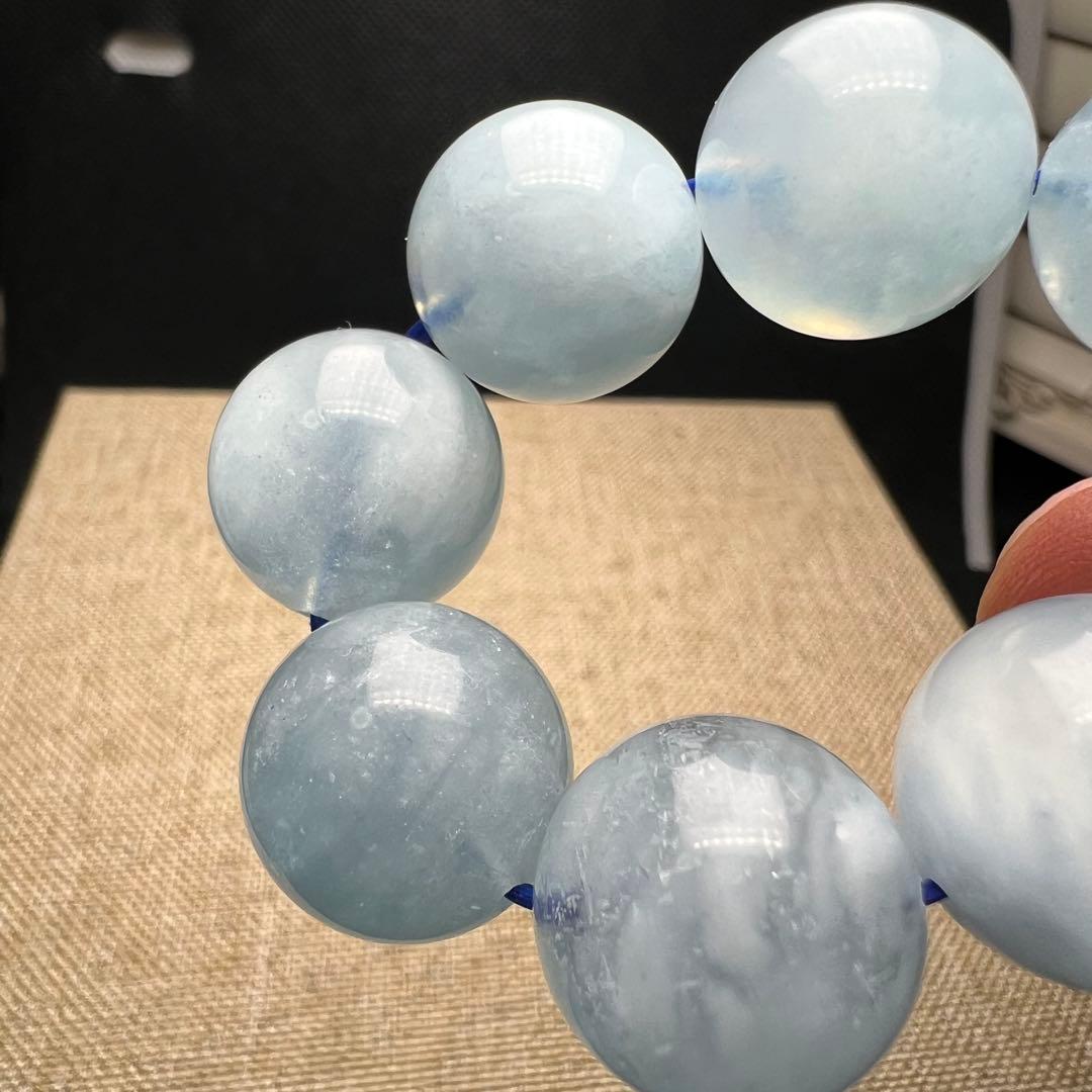 【82051】 アクアマリン 14.5mm ブレスレット 天然石 雲入り