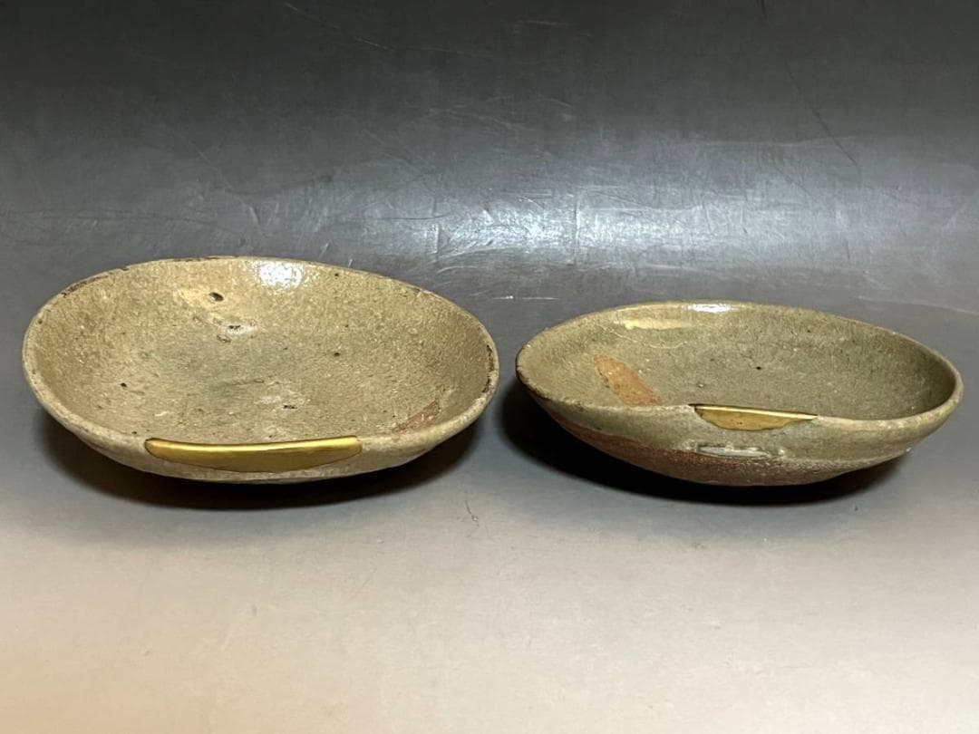 皿□古唐津小皿 2枚（江戸初期）平盃 伝世品 コレクター放出品 時代物