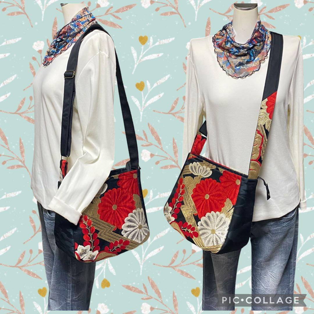 391 帯リメイク 桐と菊花のふっくらショルダーバッグ 匿名配送 - メルカリ