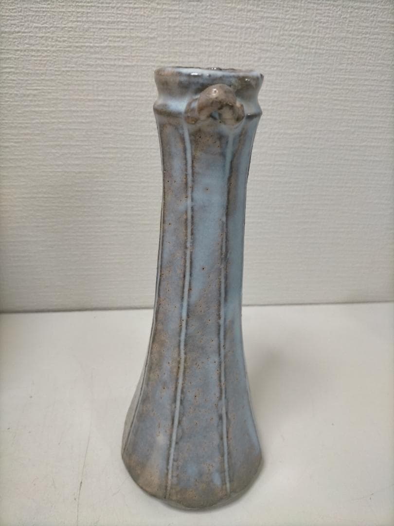 萩焼 作家物 花器 大和敏男 花入 粉引 青灰色 共箱付き 251217-3Y