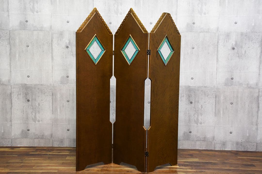 DFC55 パリの雑貨屋 ステンドグラス入り 3連パーテーション 三つ折り