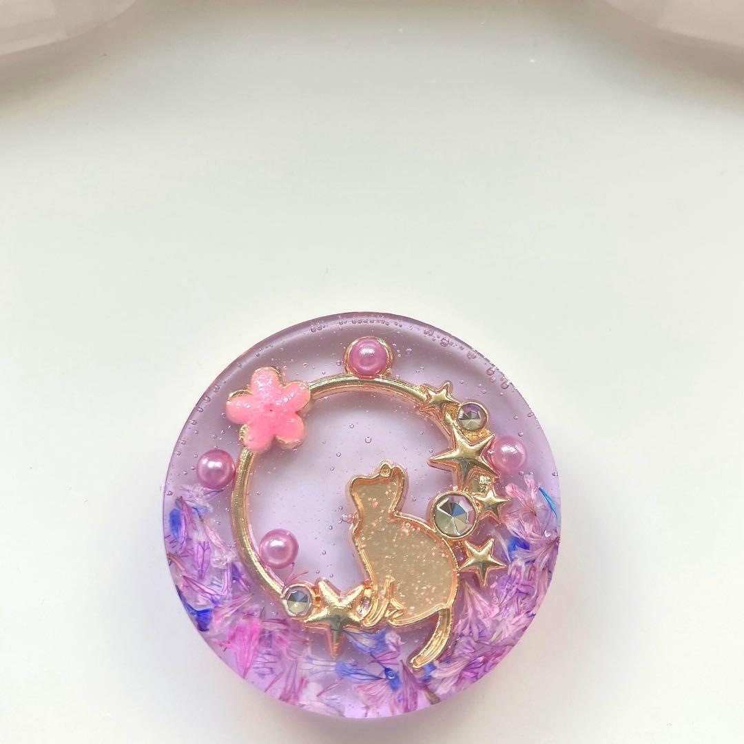 レジン ヘアゴム 花と猫 パープル◡̈♥︎ - メルカリ