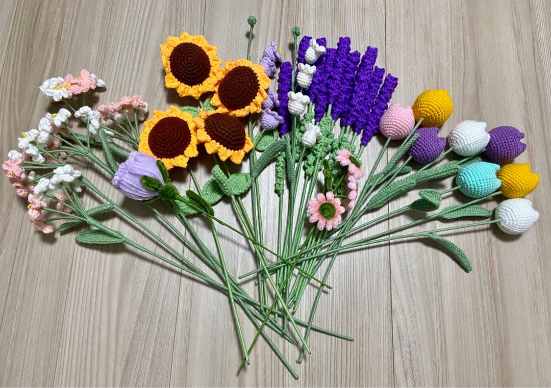 花束　在庫整理セール　ハンドメイド　手編みブーケ　プレゼント　お得　31本 制作可能！！ 毛糸入荷しました〜見本〜編み物 ブーケ花束 フラワー