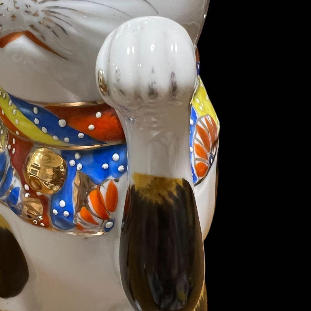 鸛《美品＆希少》明治~大正時代 古瀬戸 色絵 金彩 招き猫BIG 高さ24cm