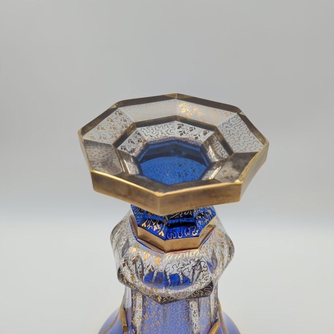 ボヘミアガラス ボヘミアングラス 金彩コバルトブルー フラワーベース