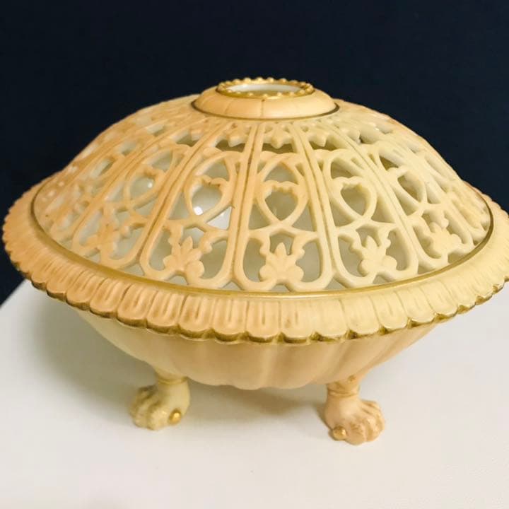 ロイヤルウースター  ブラックアイボリー　透かしポプリポット アンティーク ロイヤルウースター アイボリーブラッシュ トリオセット