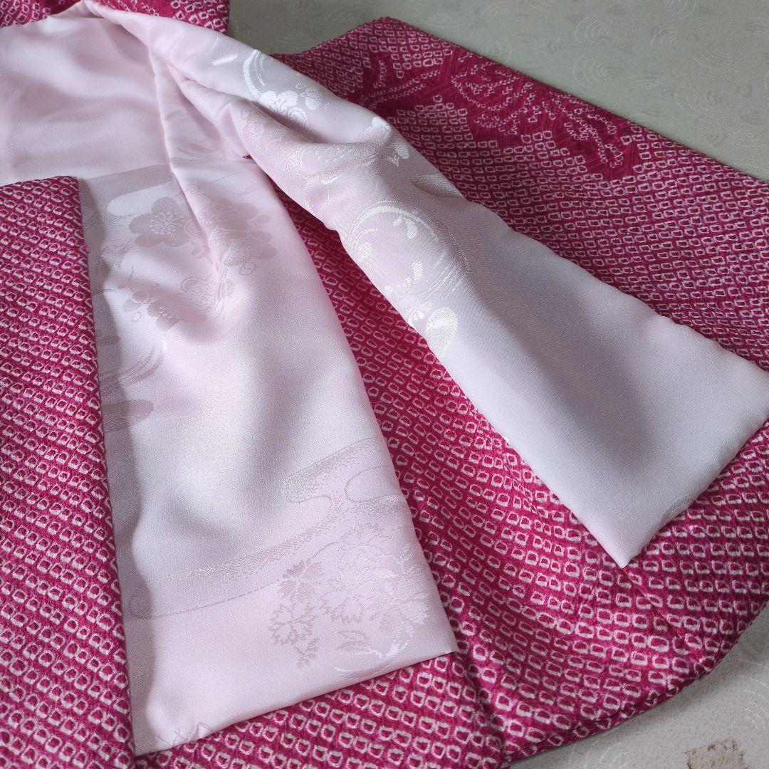 七五三3歳女の子アンティーク着物と正絹総絞り手縫いの被布と巾着