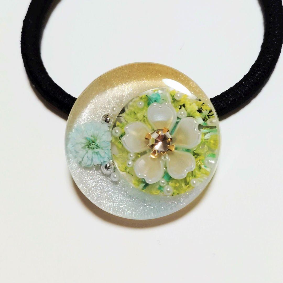 No.452 レジン ヘアゴム キーホルダー ピンバッジ さくら透け感あり