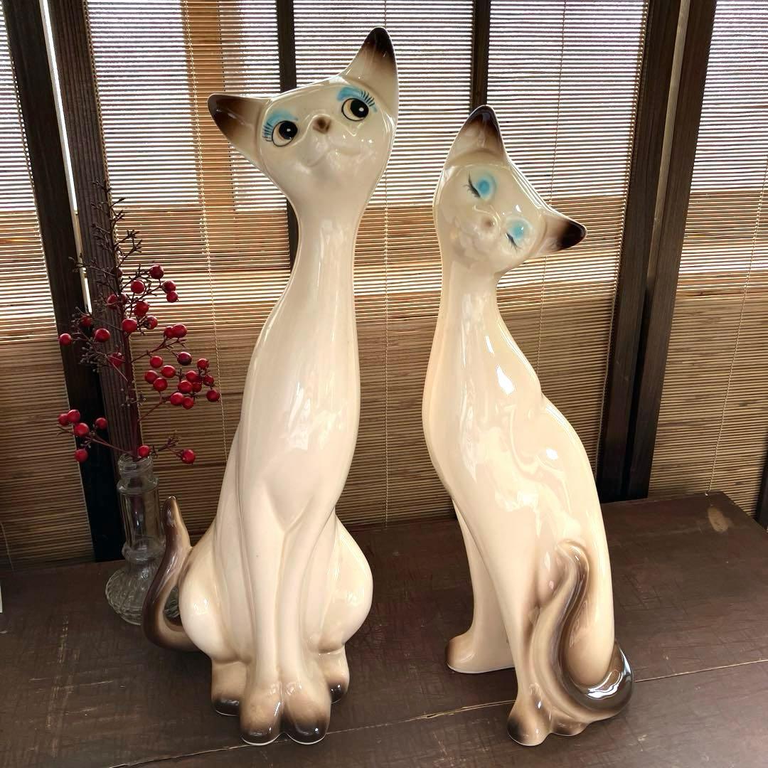昭和レトロ シャム猫 大型 陶器 置物 猫 レトロ - メルカリ