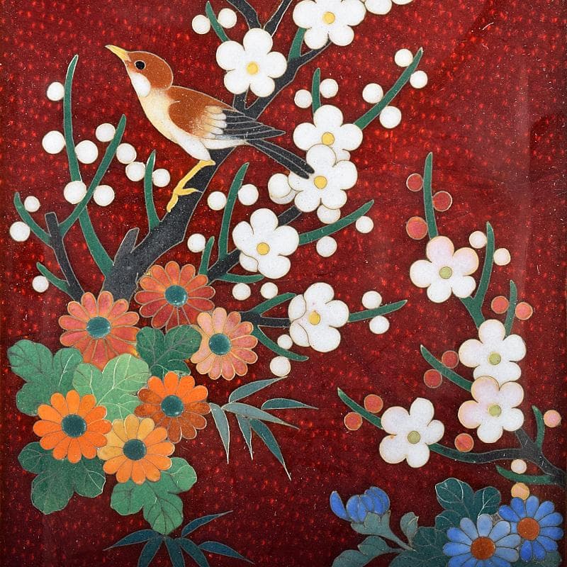 中国 古七宝琺瑯彩 花鳥文 卓上屏風 硯屏 M R8490