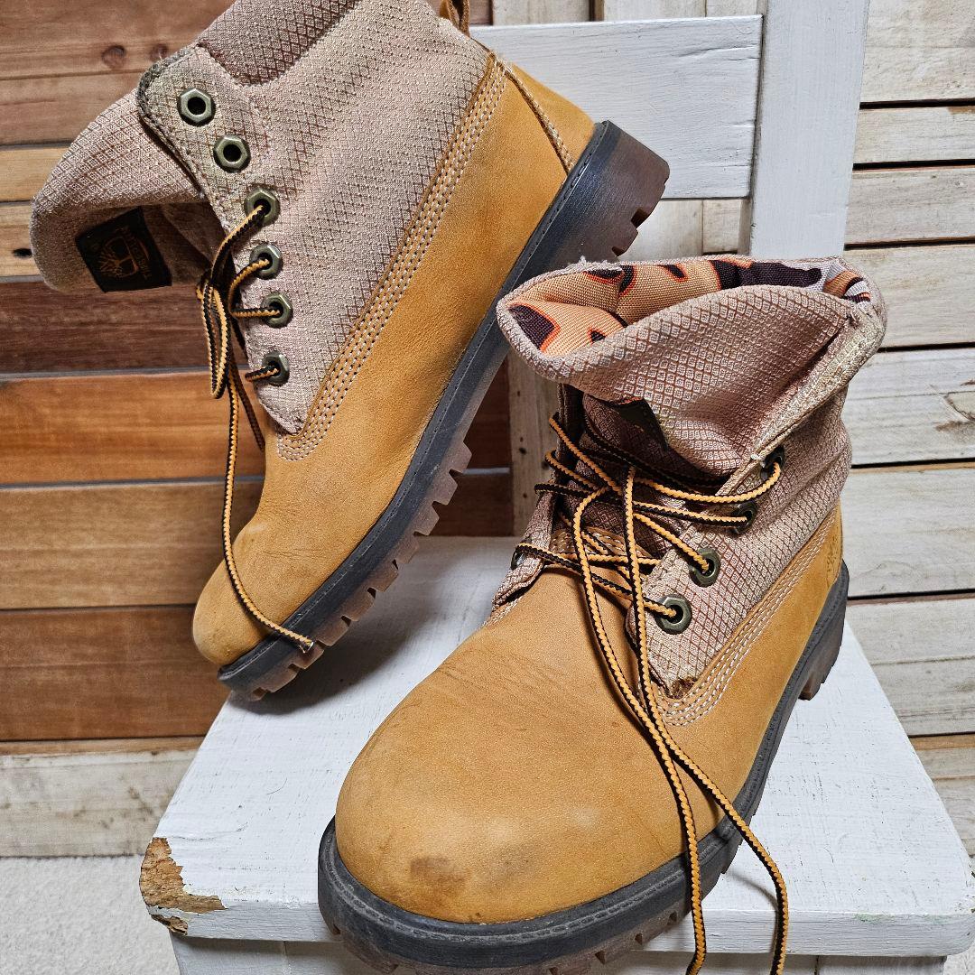 ティンバーランド 迷彩柄カモフラージュブーツ折り返し 23cm 2way