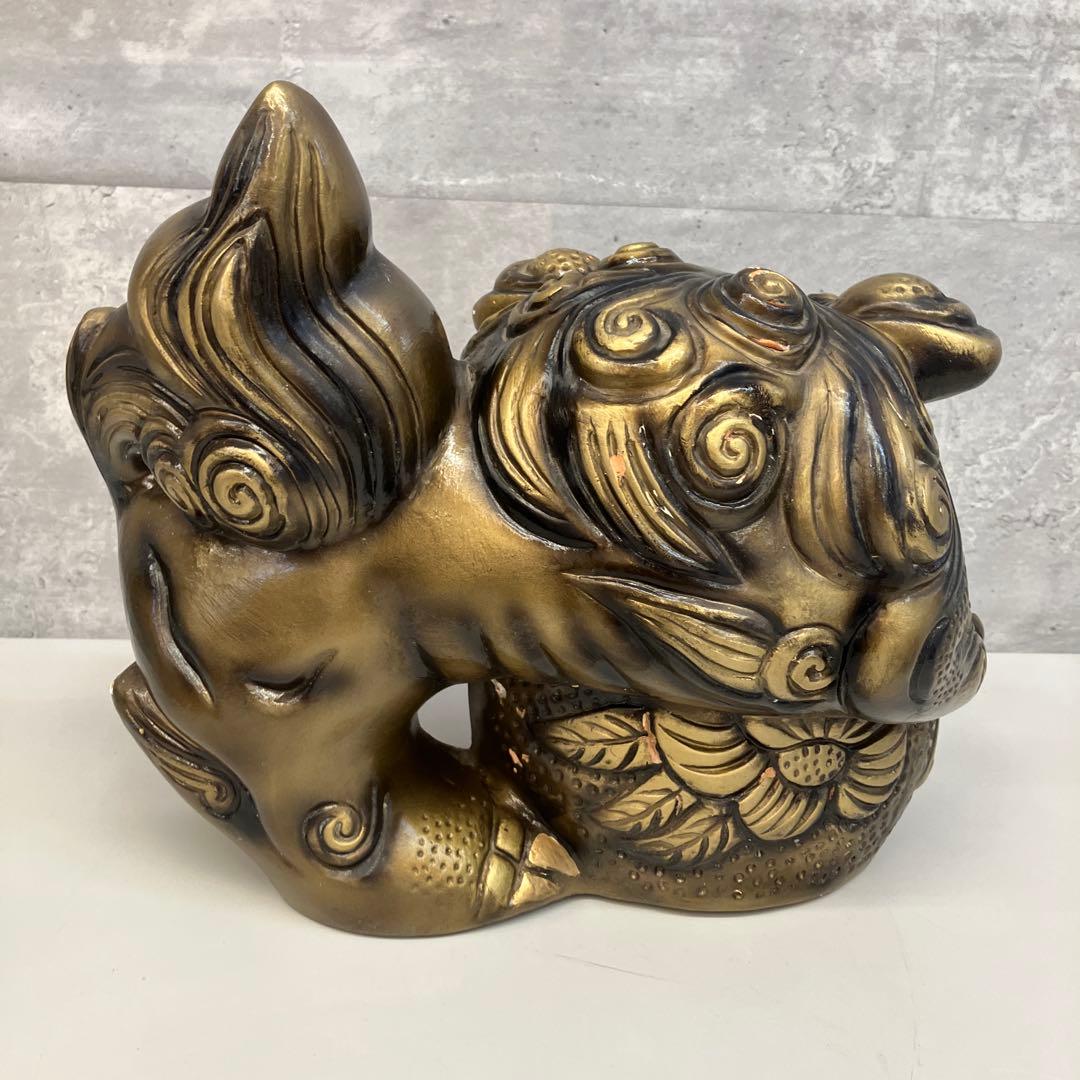 昭和レトロ シーサー 置物 金の玉乗り獅子 狛犬 獅子 縁起物