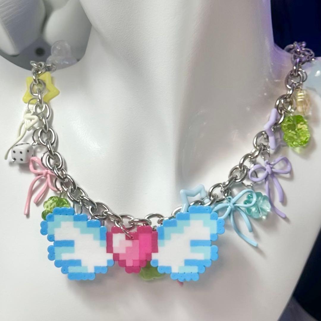 ハンドメイド ネックレス ビーズ ドット絵 平成女児 Y2K ウィッシュ