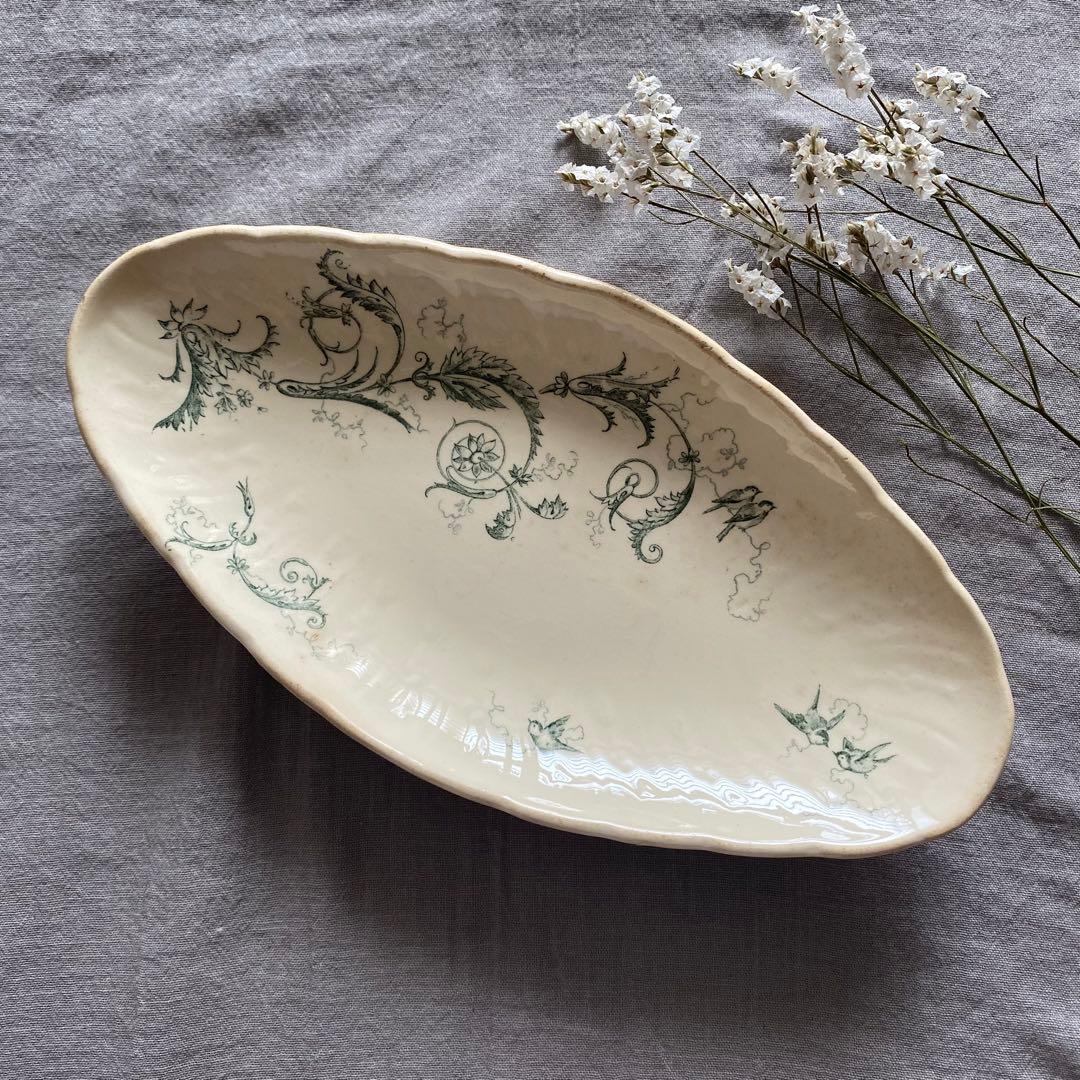 希少 フランスアンティーク Gien Rinceaux 小鳥がかわいいラヴィエ