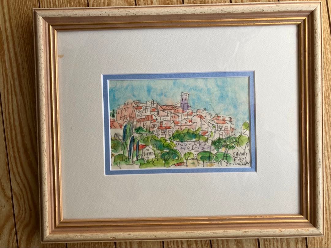 直筆サイン入り 額装 水彩画風景画 真作 『SAINT PAUL 』岩原未知作