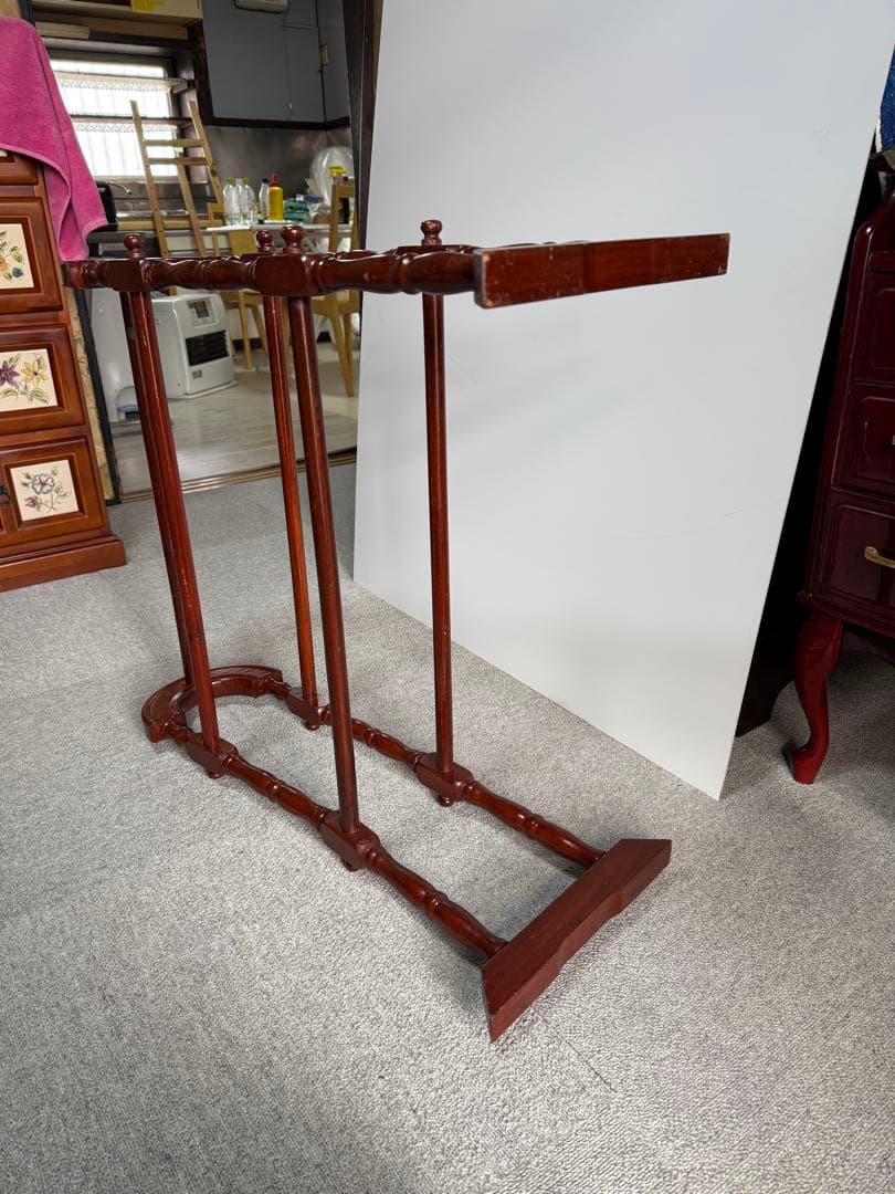 クラシック木製タオルラック マホガニー調 バスタオルスタンド 当時物