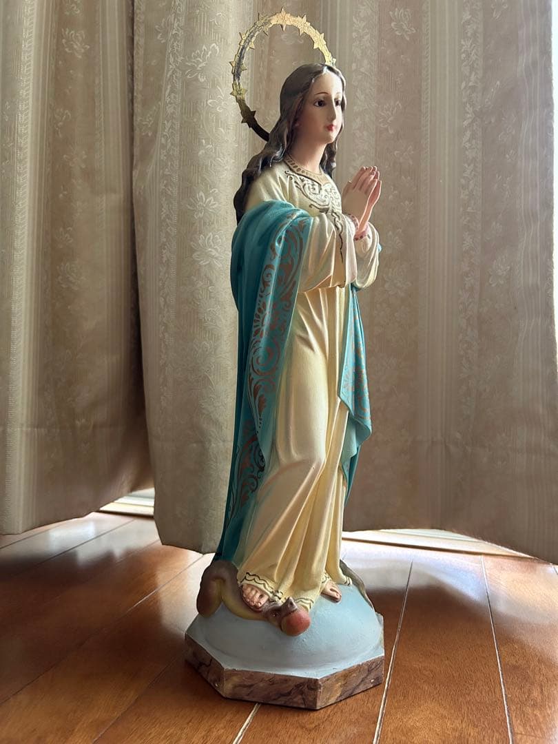 超超希少美48cm】✞ 聖母マリアの連祷像 宗教彫刻