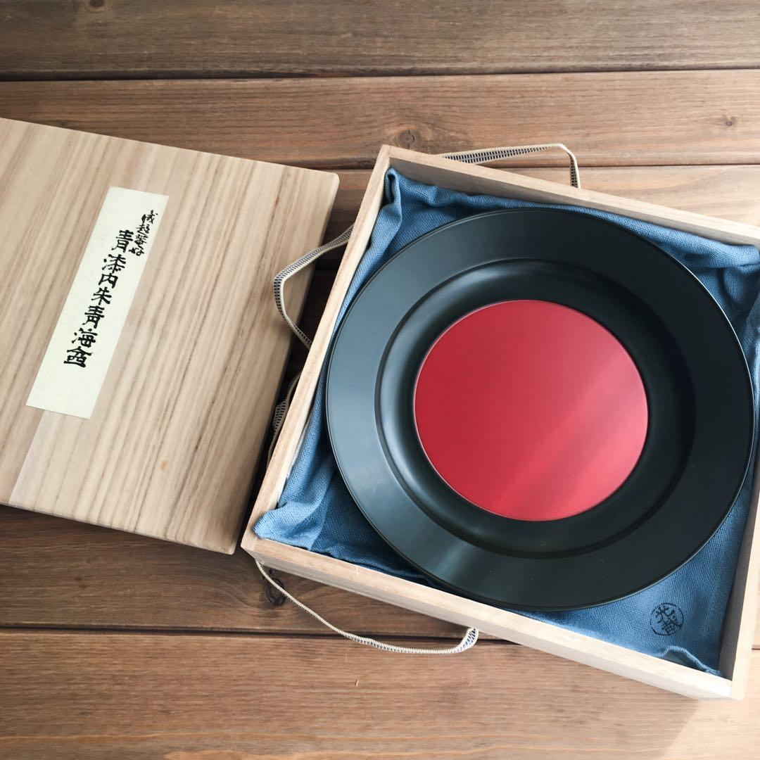 遠州流茶道 中谷光哉 成趣庵好 青塗内朱青海盆 漆工芸 漆芸 茶道具