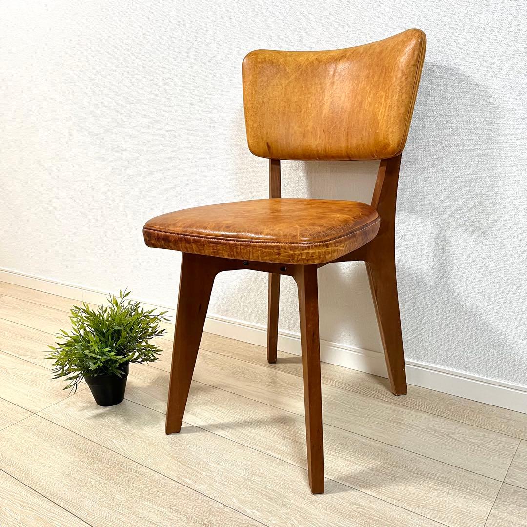 と02)本革 無垢 ダイニングチェア 国産ヴィンテージ シャルドネ系 WULC
