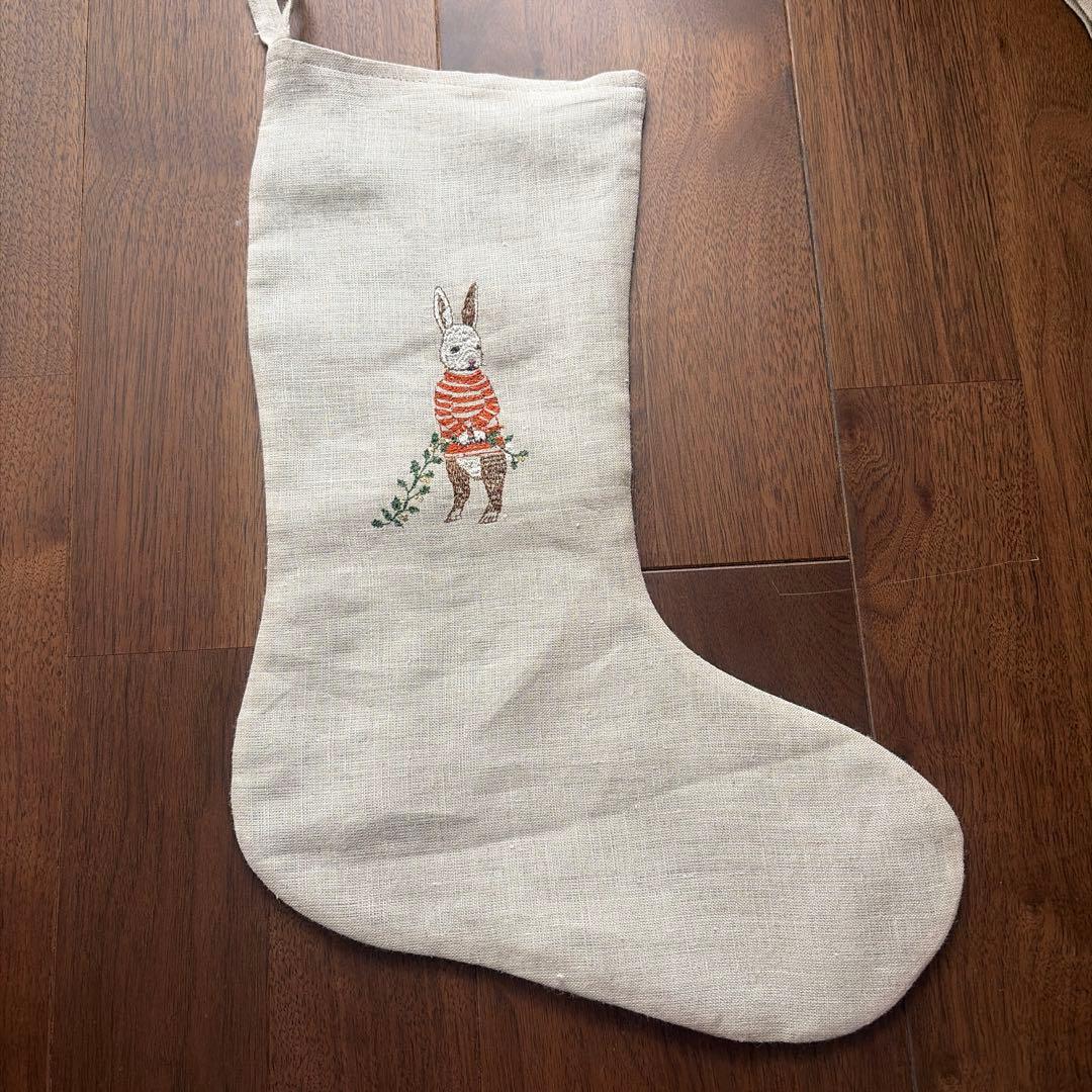 Coral&Tusk コーラル&タスク　ウサギ刺繍のリネン製クリスマスソックス Coral&tusk コーラル&タスク ウサギ刺繍のリネン製クリスマスソックス